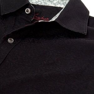Robert Graham Black Paisley Embossed Jacquard Flip Cuff Button Down Shirt, M